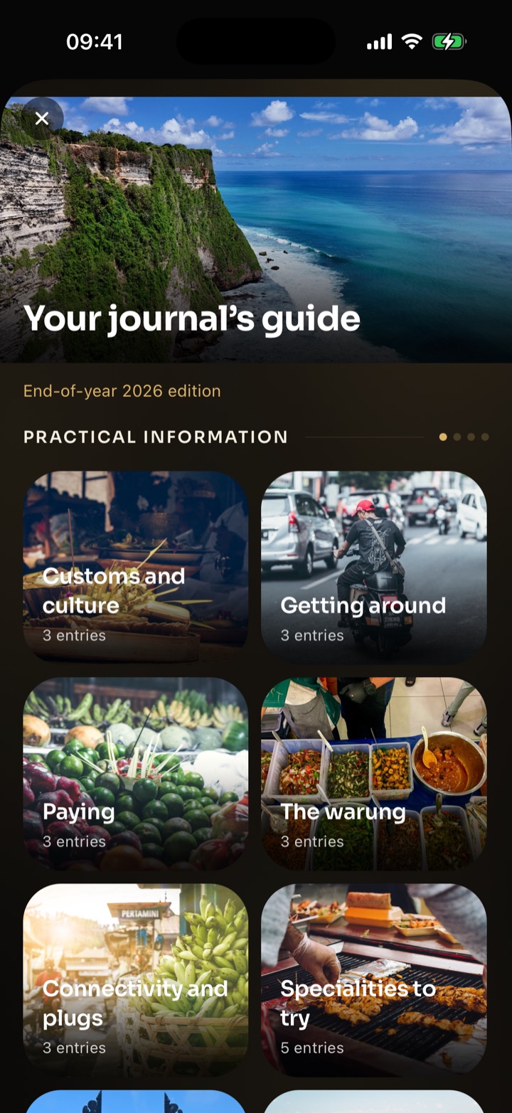 A travel journal’s guide in the Memoria Journal app: practical information, in photos.